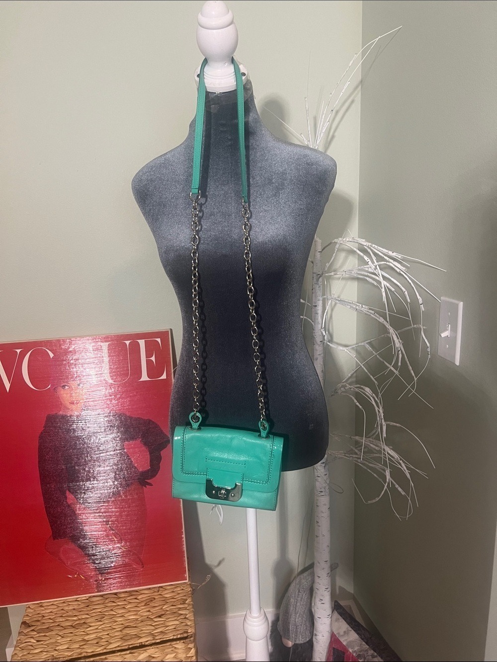 Diane Von Furstenberg Teal Green Leather Crossbody with Chain Strap